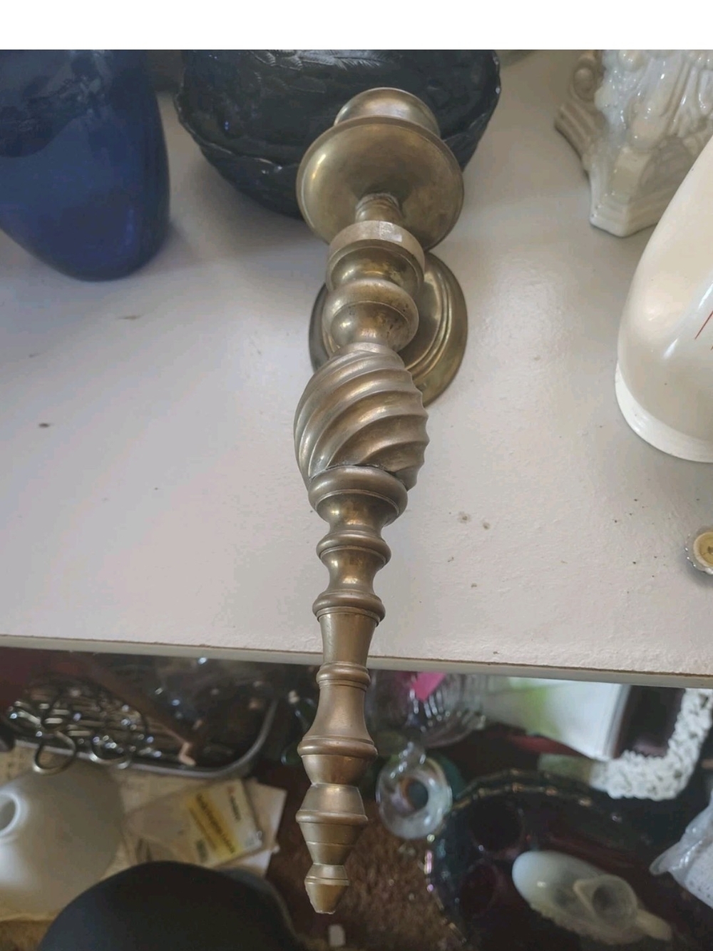 Decorative Brass Finial Candleholder- Antique Brass Tone
